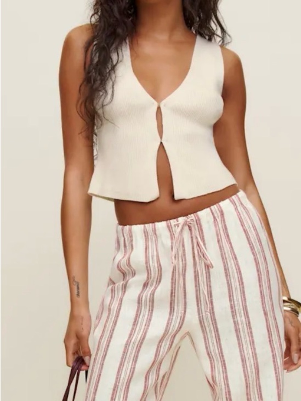 Reformation Myrtle Cotton Sweater in Fior Di Latte White Ribbed Med M Sleeveless